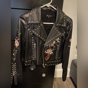 Genuine Leather Black embroidered studded cropped jacket XS
